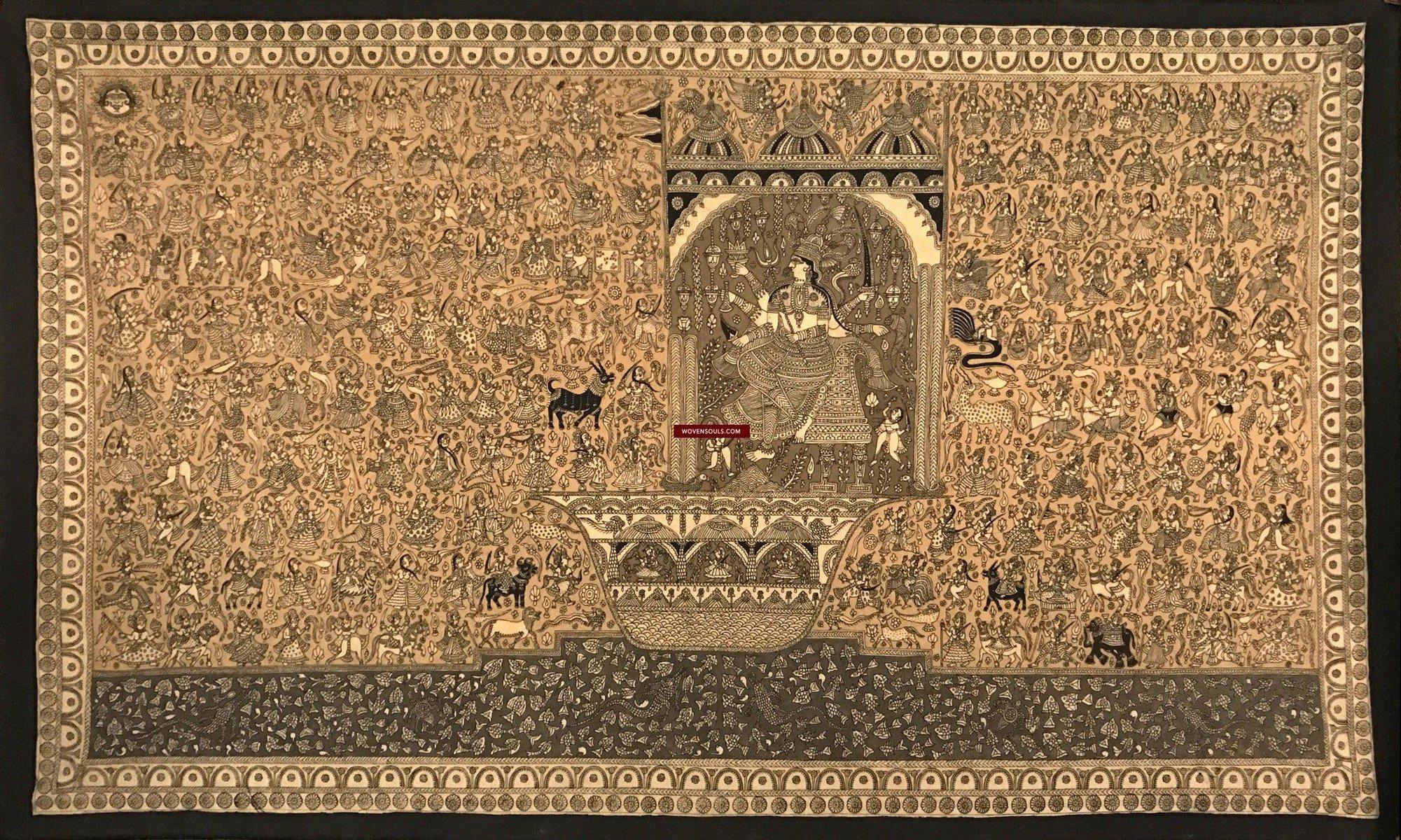 138 Superfine Mata Ni Pachedi Kalamkari Artwork - Museum Quality-WOVENSOULS-Antique-Vintage-Textiles-Art-Decor