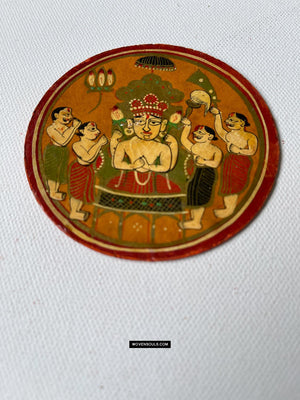 1384-F ONE Large Antique Lacquered Ganjifa Playing Cards - Premium Jain Face Court Card-WOVENSOULS Antique Textiles &amp; Art Gallery
