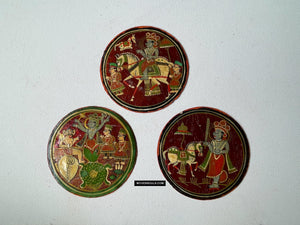 1384-H THREE Antique Lacquered Ganjifa Playing Cards - Premium Face Court Card-WOVENSOULS Antique Textiles &amp; Art Gallery