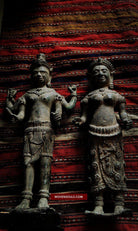 1387 Khmer Bronze Sculpture Idol Statues - Pair - Not for Sale-WOVENSOULS-Antique-Vintage-Textiles-Art-Decor