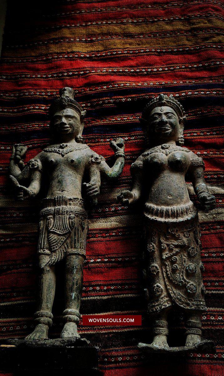 1387 Khmer Bronze Sculpture Idol Statues - Pair - Not for Sale-WOVENSOULS-Antique-Vintage-Textiles-Art-Decor