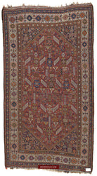 1388 Antique Red Field Shekarlou Shekarlu Qashqai Rug with Animals / Peacocks - NFS-WOVENSOULS-Antique-Vintage-Textiles-Art-Decor