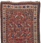 1388 Antique Red Field Shekarlou Shekarlu Qashqai Rug with Animals / Peacocks - NFS-WOVENSOULS-Antique-Vintage-Textiles-Art-Decor