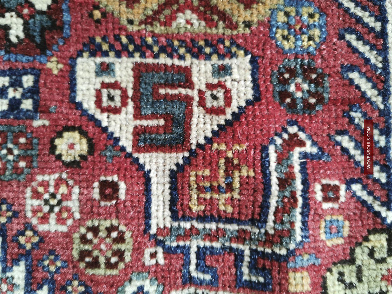 1388 Antique Red Field Shekarlou Shekarlu Qashqai Rug with Animals / Peacocks - NFS-WOVENSOULS-Antique-Vintage-Textiles-Art-Decor