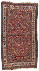 1388 Antique Red Field Shekarlou Shekarlu Qashqai Rug with Animals / Peacocks - NFS-WOVENSOULS-Antique-Vintage-Textiles-Art-Decor