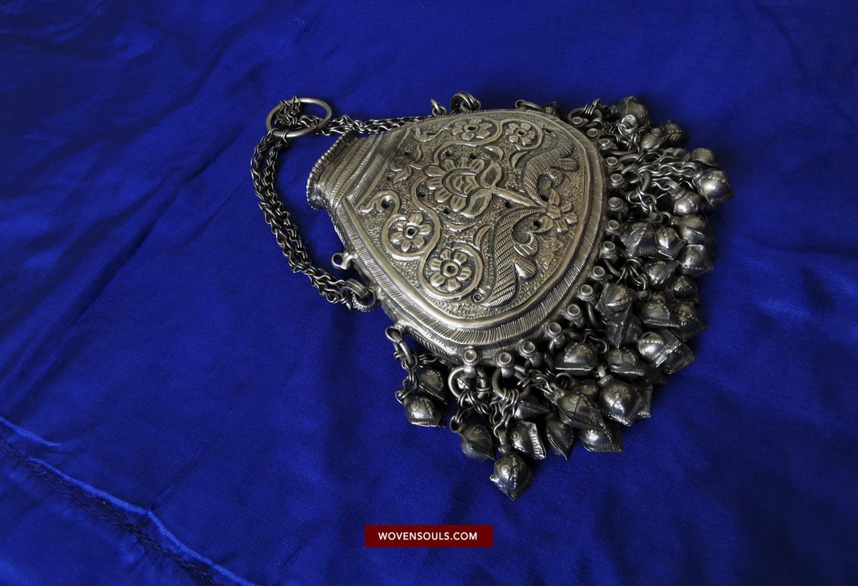 1391 Museum Quality Old Indian Silver Jewelry - Perfume Purse Awadh-WOVENSOULS-Antique-Vintage-Textiles-Art-Decor