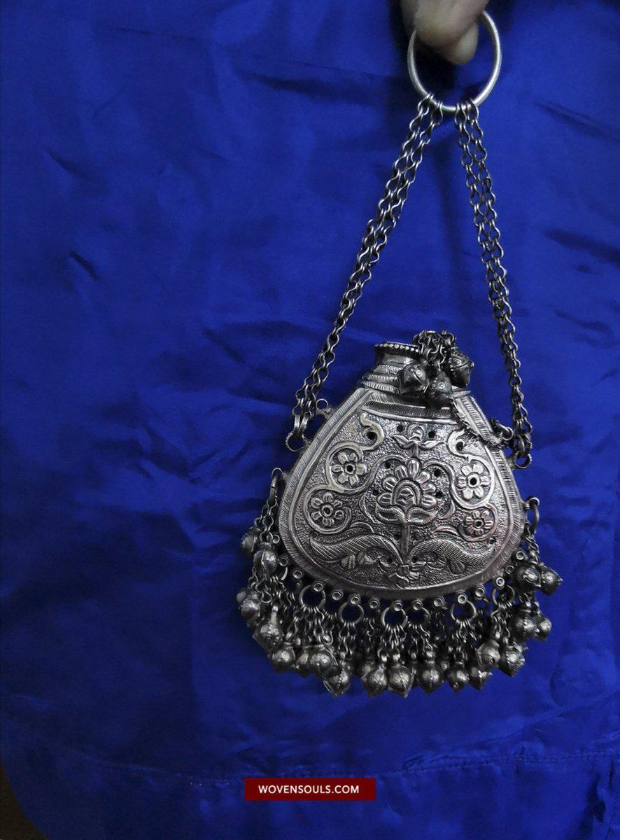 1391 Museum Quality Old Indian Silver Jewelry - Perfume Purse Awadh-WOVENSOULS-Antique-Vintage-Textiles-Art-Decor