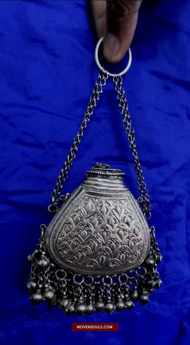 1391 Museum Quality Old Indian Silver Jewelry - Perfume Purse Awadh-WOVENSOULS-Antique-Vintage-Textiles-Art-Decor