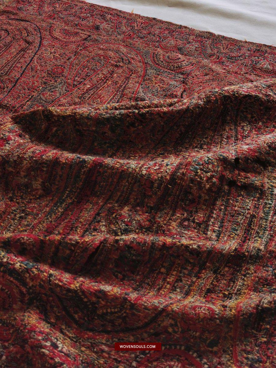 1393 Old Kashmir Sikh Period Pashmina Shawl Fragment-WOVENSOULS-Antique-Vintage-Textiles-Art-Decor