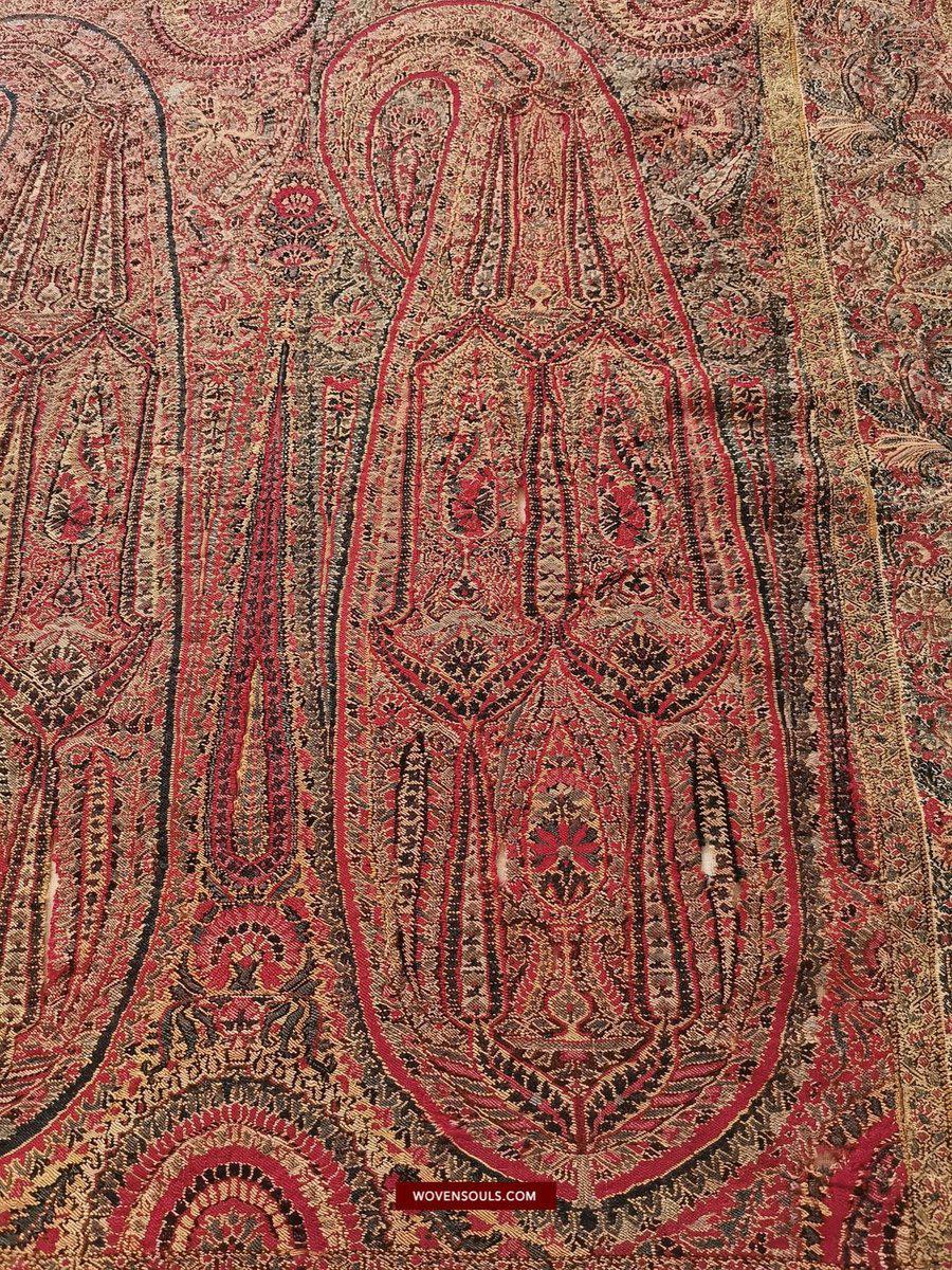 1393 Old Kashmir Sikh Period Pashmina Shawl Fragment-WOVENSOULS-Antique-Vintage-Textiles-Art-Decor