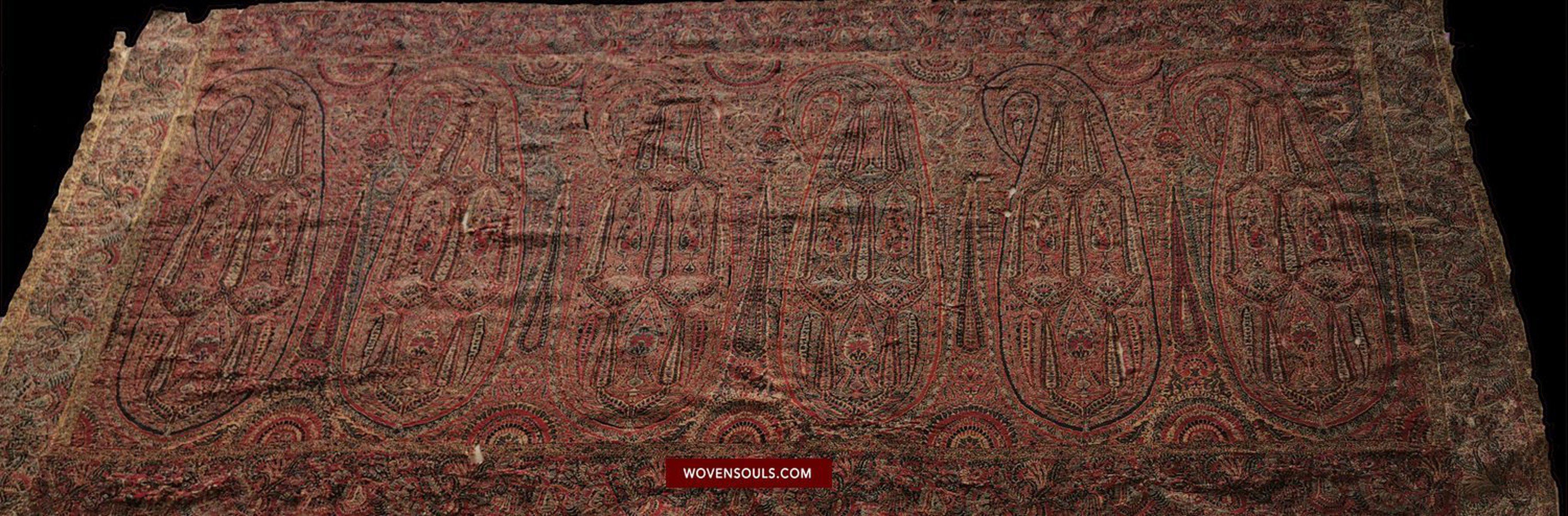 1393 Old Kashmir Sikh Period Pashmina Shawl Fragment-WOVENSOULS-Antique-Vintage-Textiles-Art-Decor