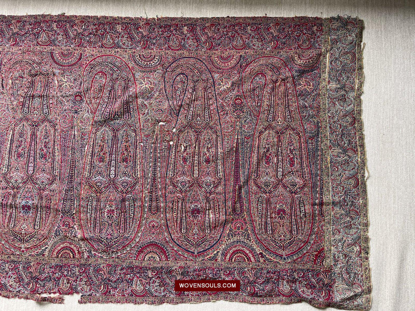 1393 Old Kashmir Sikh Period Pashmina Shawl Fragment-WOVENSOULS-Antique-Vintage-Textiles-Art-Decor