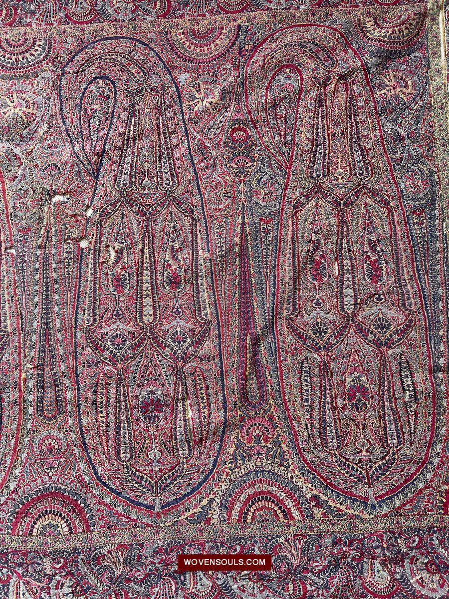 1393 Old Kashmir Sikh Period Pashmina Shawl Fragment-WOVENSOULS-Antique-Vintage-Textiles-Art-Decor