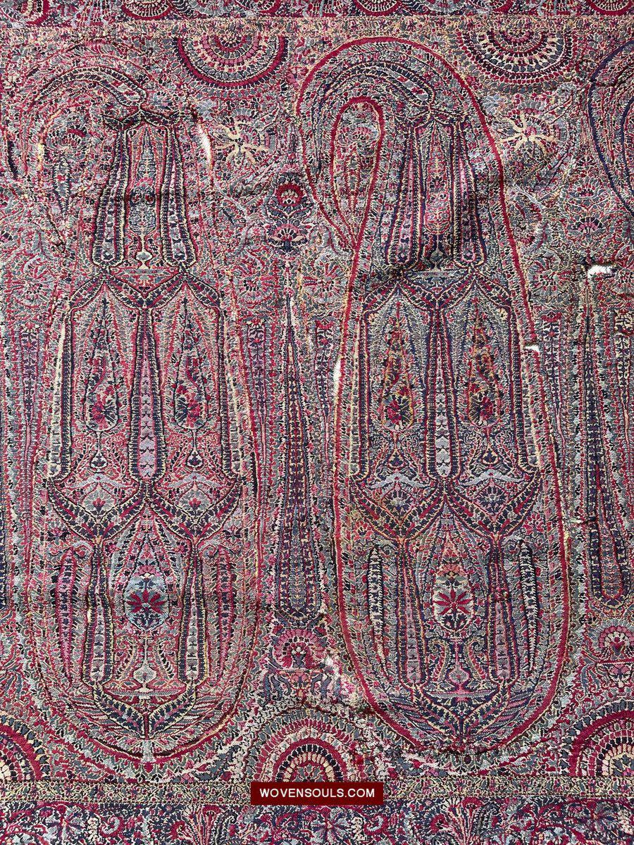 1393 Old Kashmir Sikh Period Pashmina Shawl Fragment-WOVENSOULS-Antique-Vintage-Textiles-Art-Decor