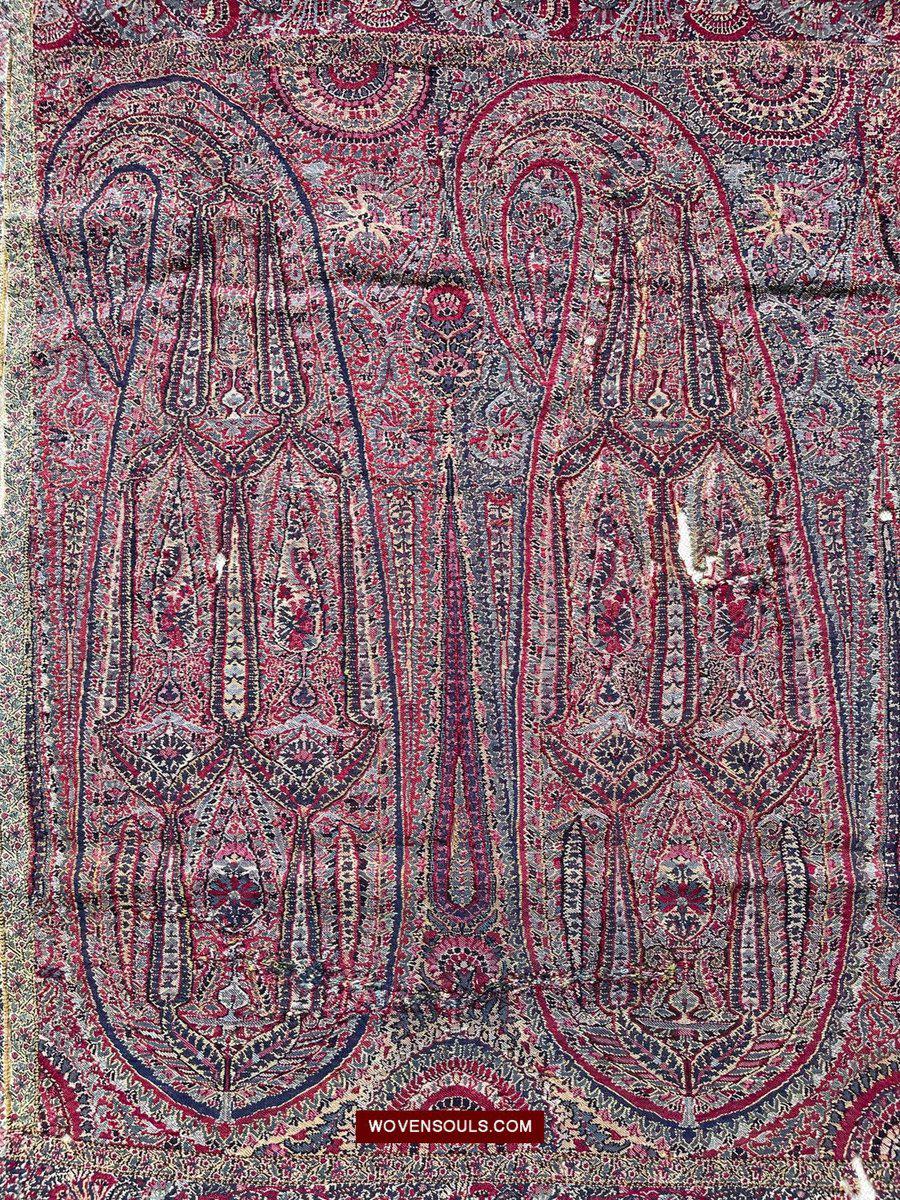 1393 Old Kashmir Sikh Period Pashmina Shawl Fragment-WOVENSOULS-Antique-Vintage-Textiles-Art-Decor