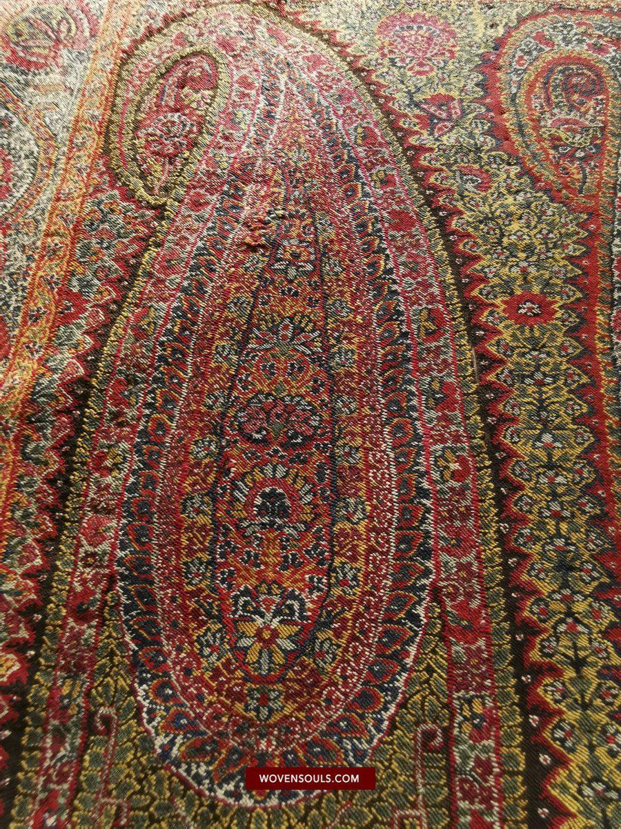 1394 SOLD - Stunning Old Kashmir Shawl Fragment-WOVENSOULS-Antique-Vintage-Textiles-Art-Decor