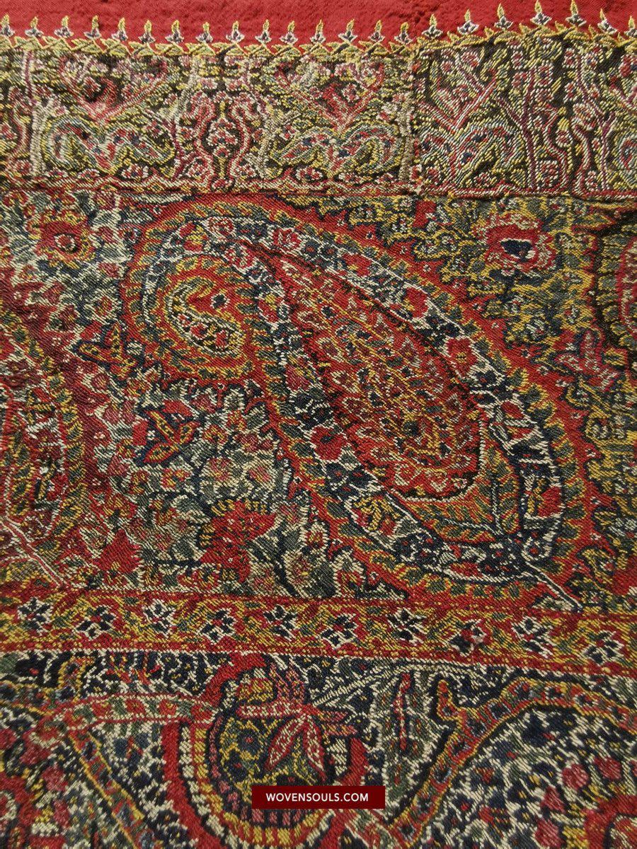 1394 SOLD - Stunning Old Kashmir Shawl Fragment-WOVENSOULS-Antique-Vintage-Textiles-Art-Decor