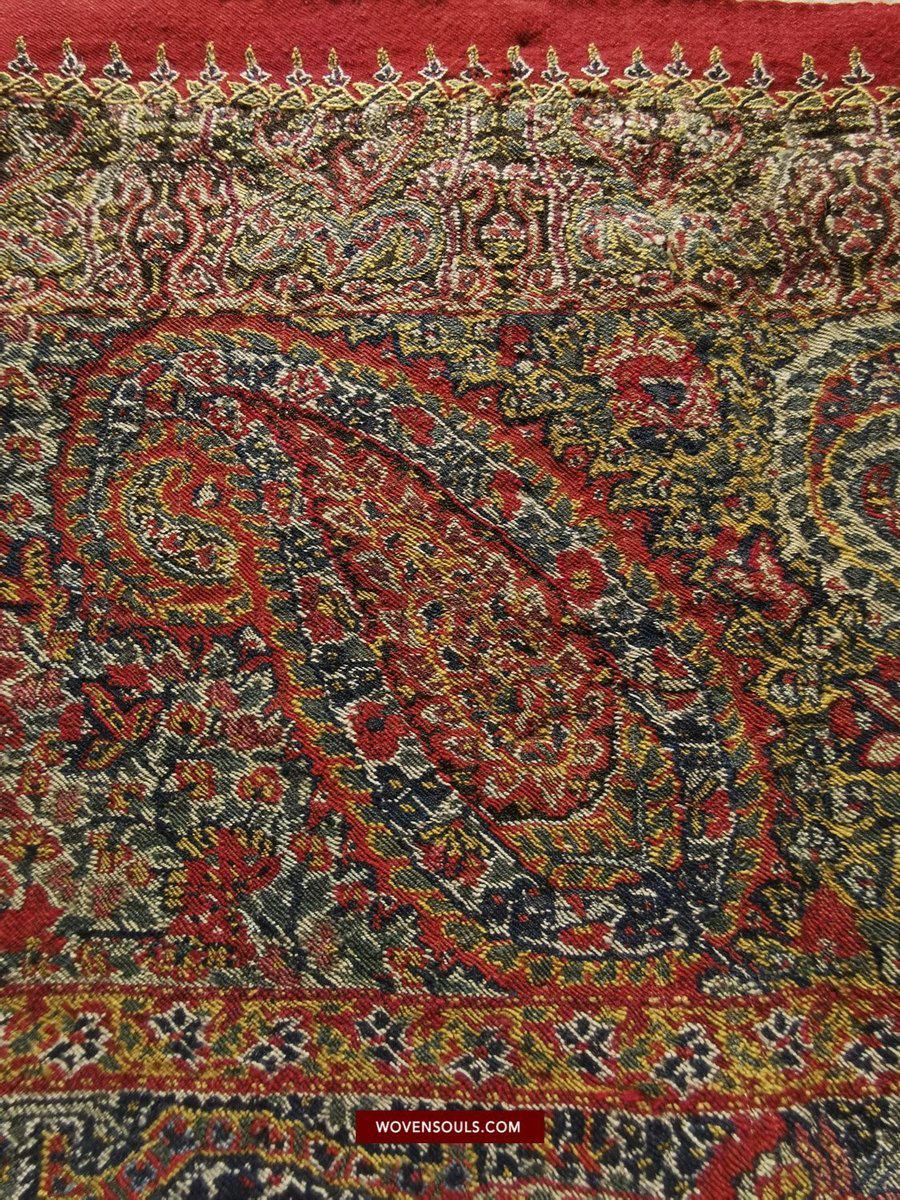 1394 SOLD - Stunning Old Kashmir Shawl Fragment-WOVENSOULS-Antique-Vintage-Textiles-Art-Decor