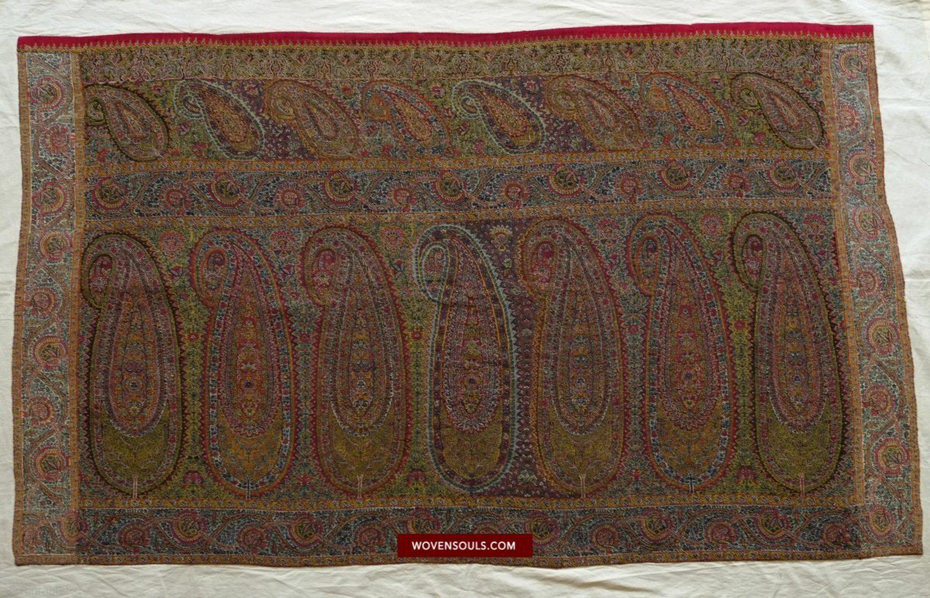 1394 SOLD - Stunning Old Kashmir Shawl Fragment-WOVENSOULS-Antique-Vintage-Textiles-Art-Decor