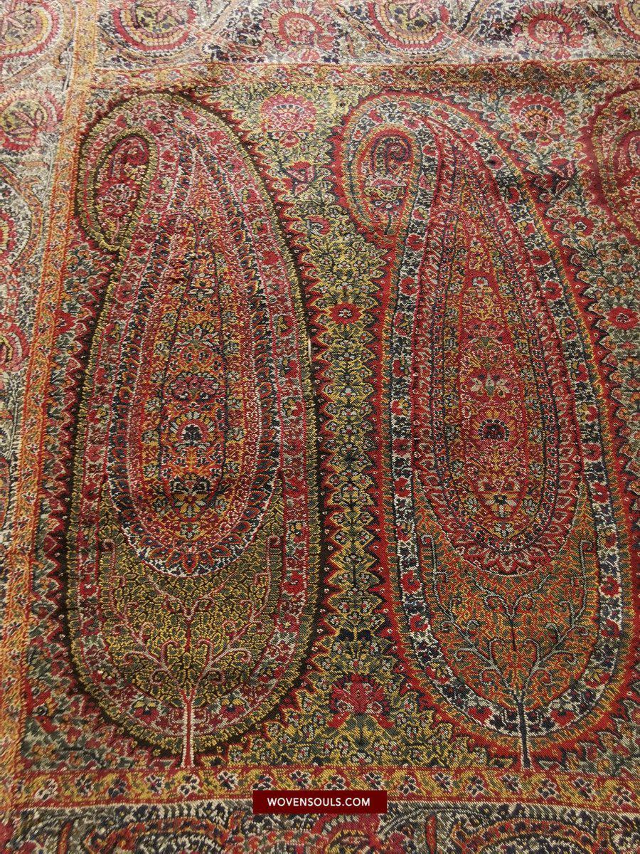 1394 SOLD - Stunning Old Kashmir Shawl Fragment-WOVENSOULS-Antique-Vintage-Textiles-Art-Decor