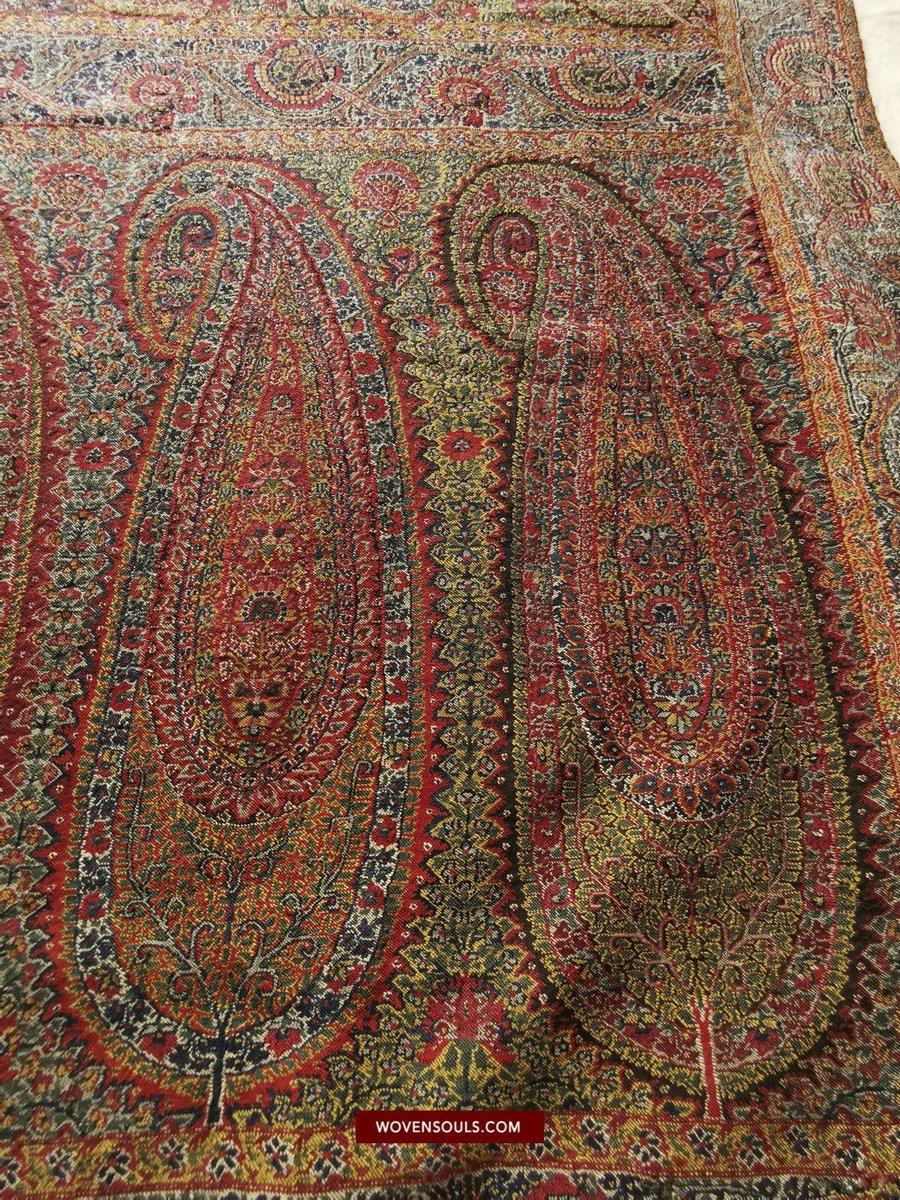 1394 SOLD - Stunning Old Kashmir Shawl Fragment-WOVENSOULS-Antique-Vintage-Textiles-Art-Decor