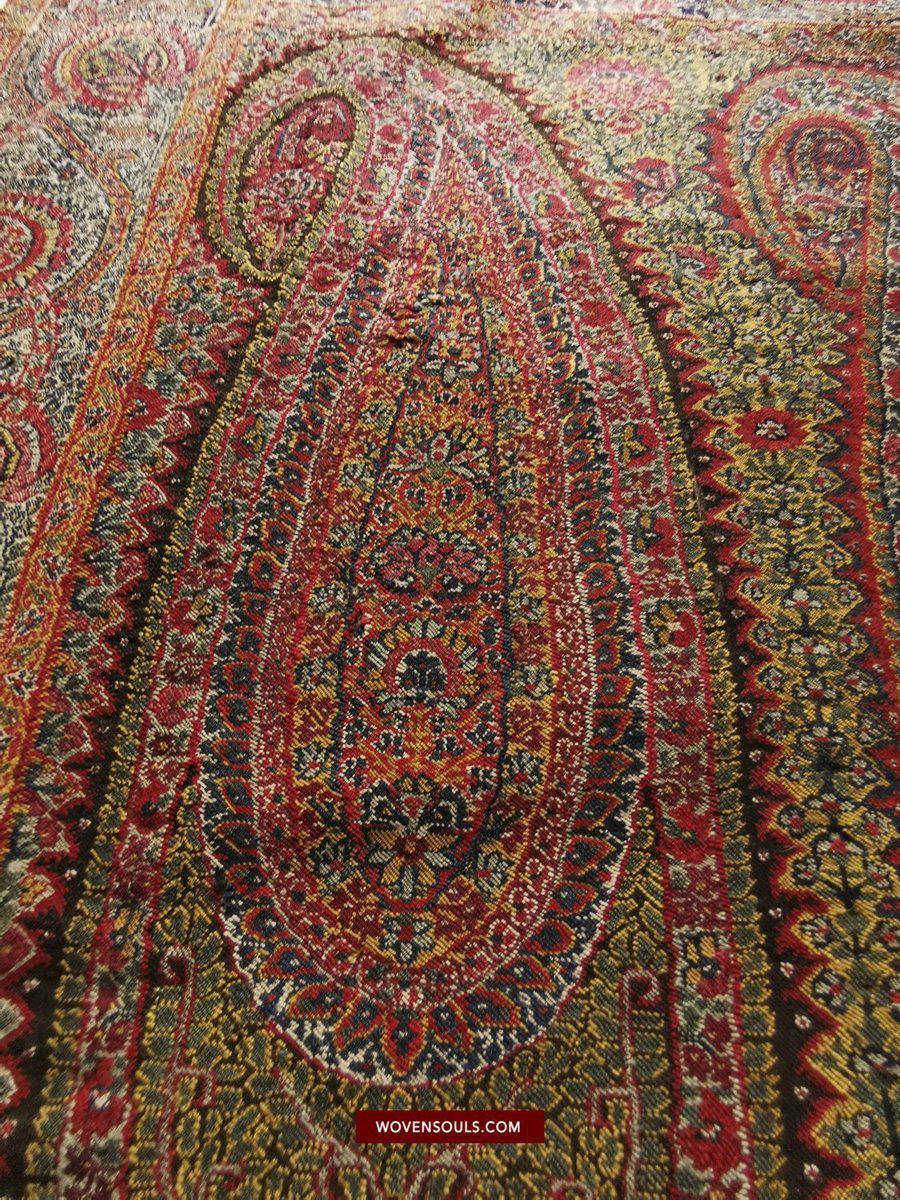 1394 SOLD - Stunning Old Kashmir Shawl Fragment-WOVENSOULS-Antique-Vintage-Textiles-Art-Decor