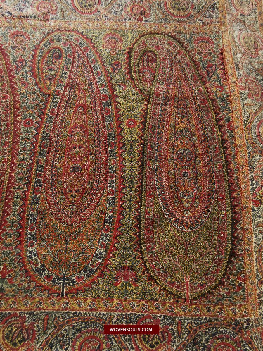 1394 SOLD - Stunning Old Kashmir Shawl Fragment-WOVENSOULS-Antique-Vintage-Textiles-Art-Decor