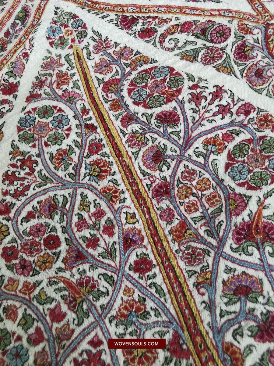 1395 Antique Kashmir Amlikar Pashmina Rumal Shawl - WOVENSOULS Antique Textiles & Art Gallery