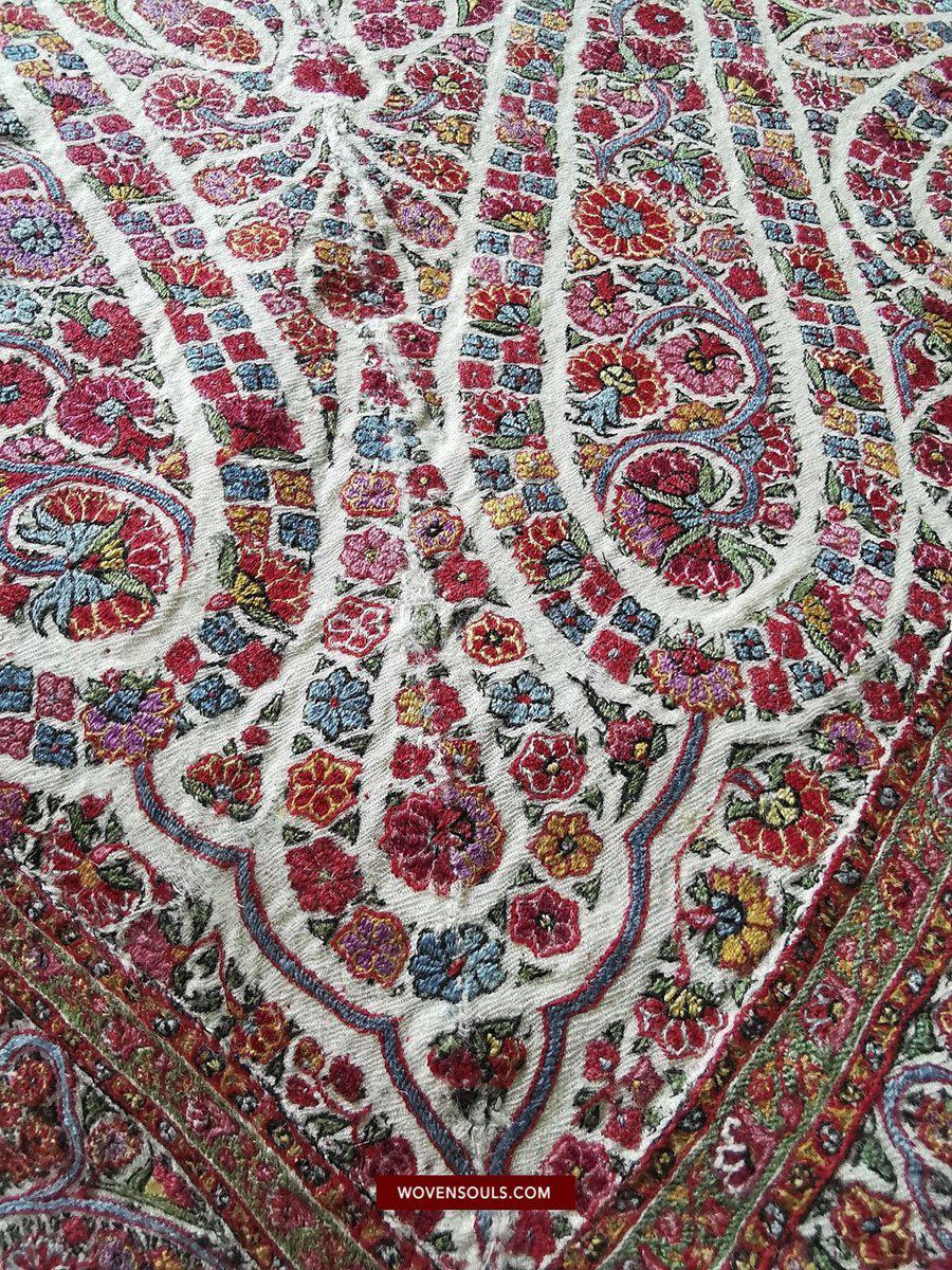 1395 Antique Kashmir Amlikar Rumal Shawl Mughal Period - Not for Sale yet-WOVENSOULS-Antique-Vintage-Textiles-Art-Decor