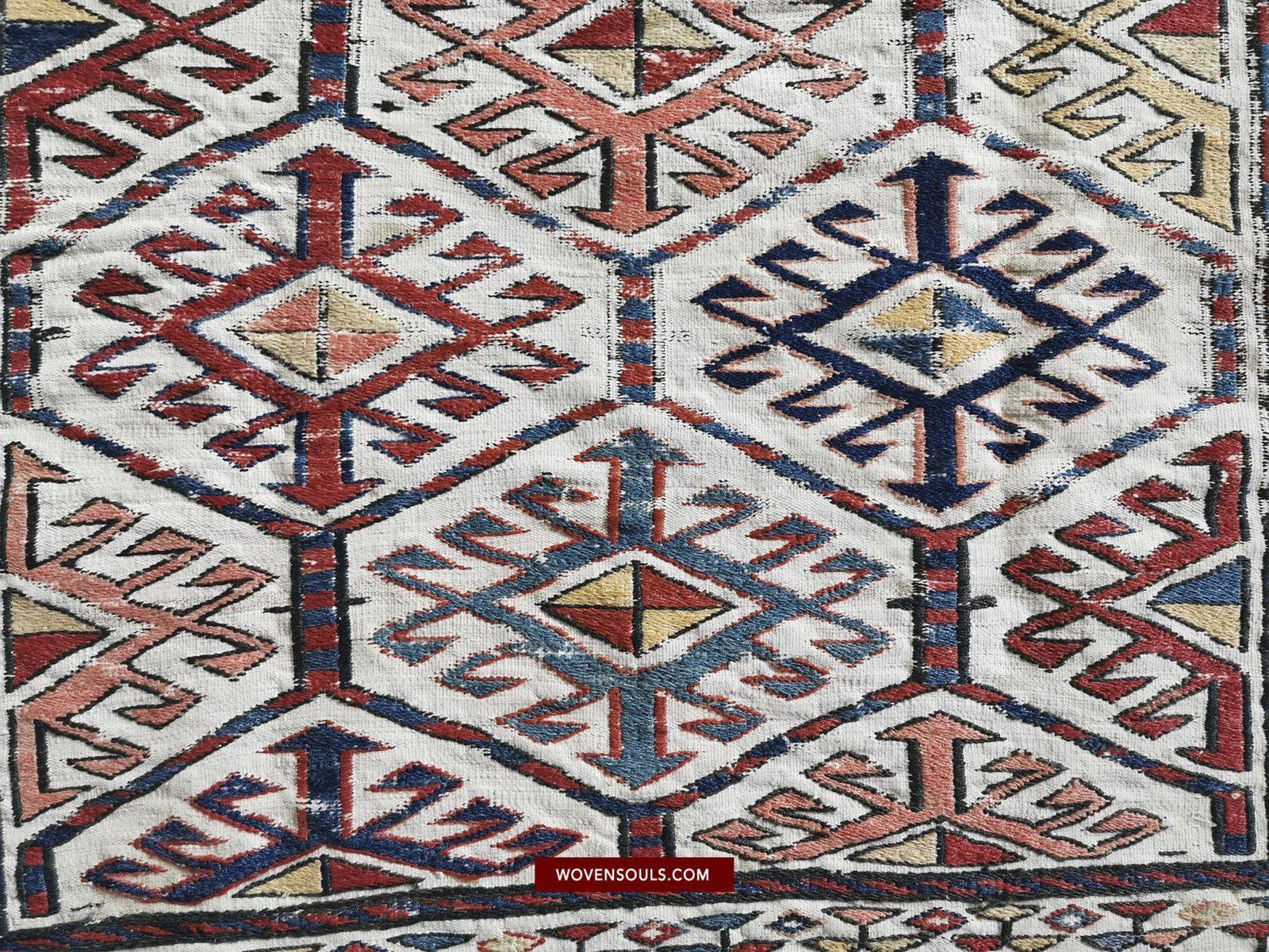 1401 Antique Caucasian White Field Sumac Soumac Sumakh Rug-WOVENSOULS-Antique-Vintage-Textiles-Art-Decor