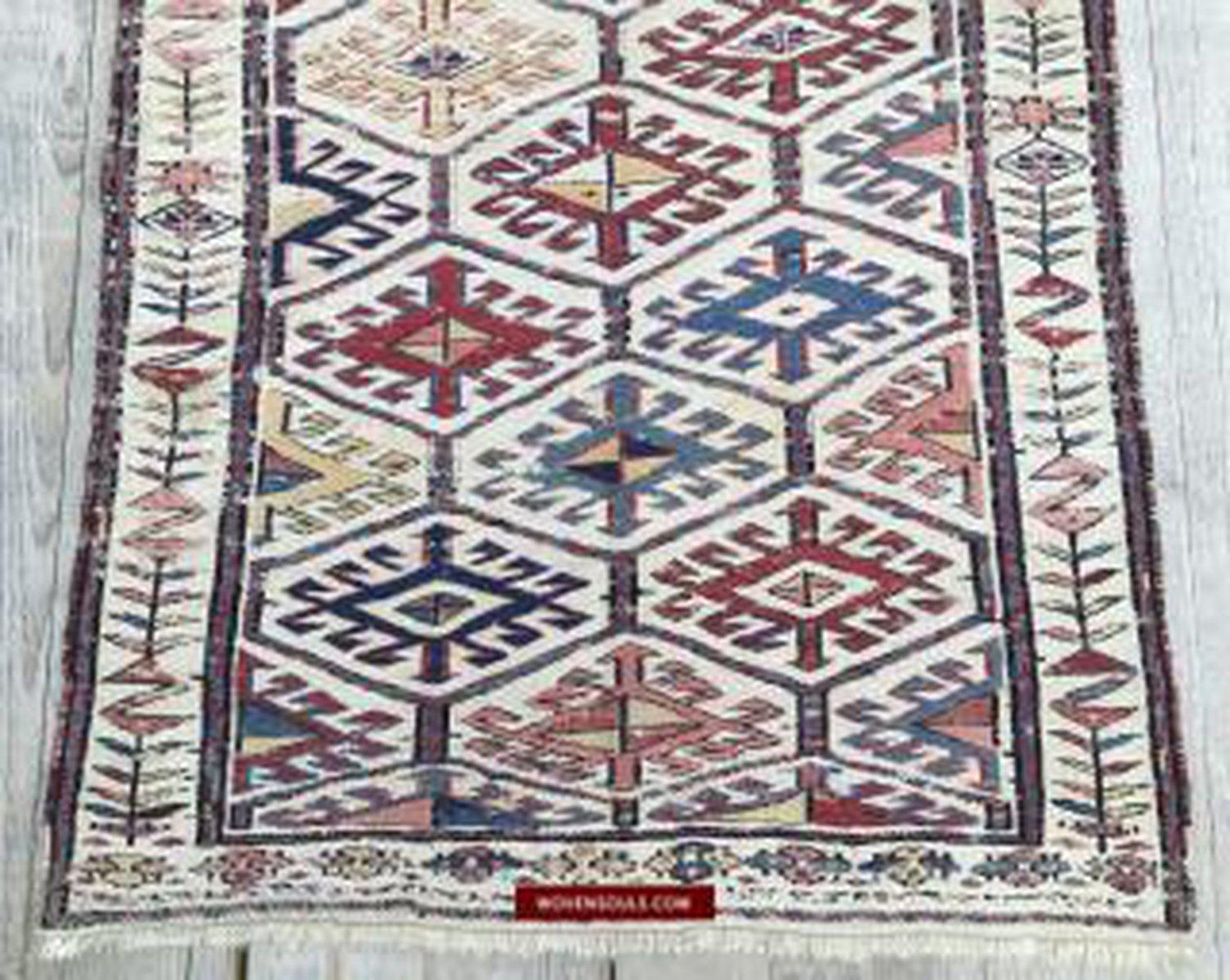 1401 Antique Caucasian White Field Sumac Soumac Sumakh Rug-WOVENSOULS-Antique-Vintage-Textiles-Art-Decor