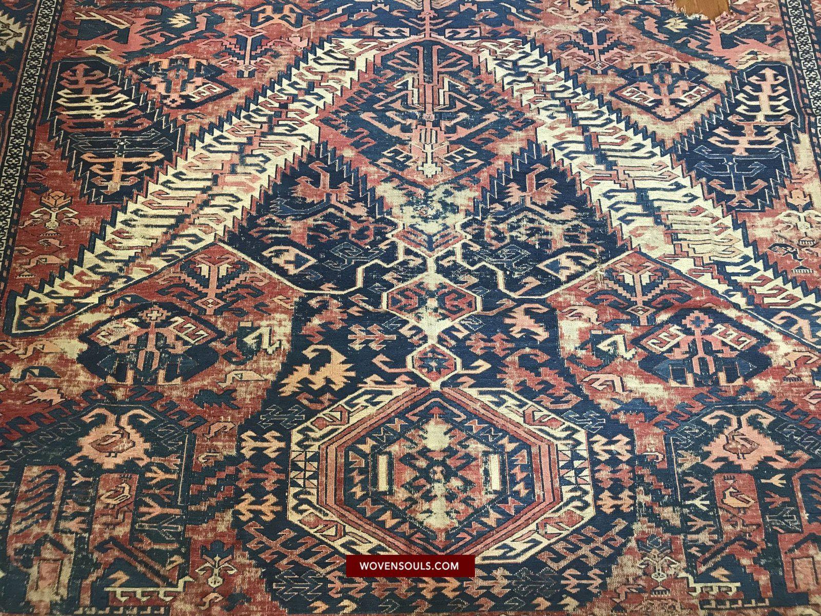 1402 SOLD Antique Caucasian Dragon Sumac Soumac Azeri Rug Fragment-WOVENSOULS-Antique-Vintage-Textiles-Art-Decor