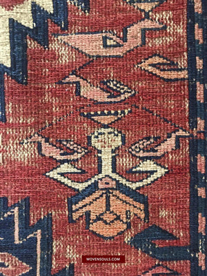 1402 SOLD Antique Caucasian Dragon Sumac Soumac Azeri Rug Fragment-WOVENSOULS-Antique-Vintage-Textiles-Art-Decor