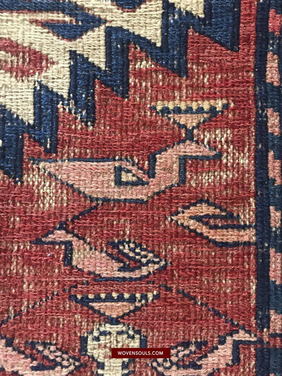 1402 SOLD Antique Caucasian Dragon Sumac Soumac Azeri Rug Fragment-WOVENSOULS-Antique-Vintage-Textiles-Art-Decor