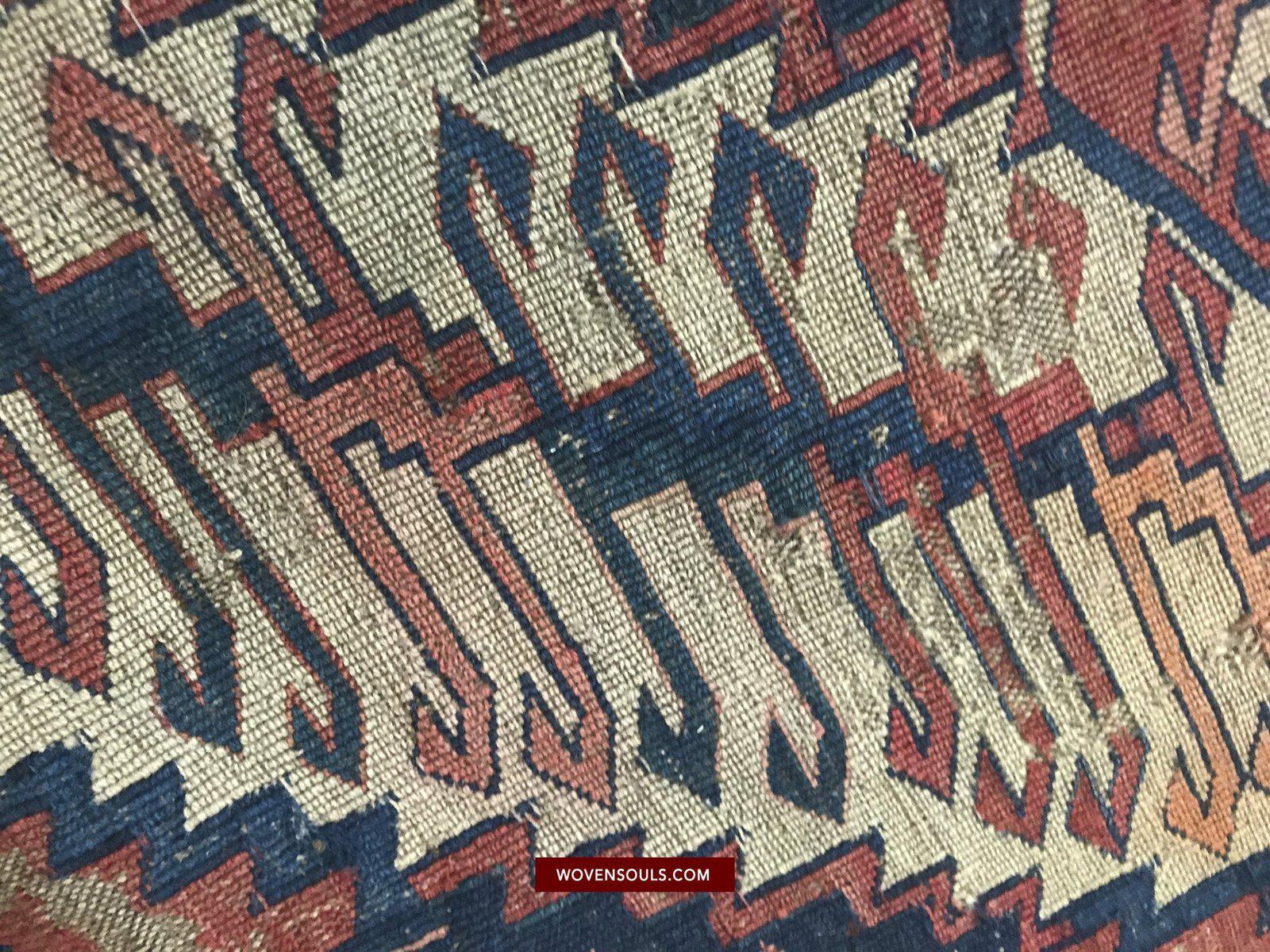 1402 SOLD Antique Caucasian Dragon Sumac Soumac Azeri Rug Fragment-WOVENSOULS-Antique-Vintage-Textiles-Art-Decor