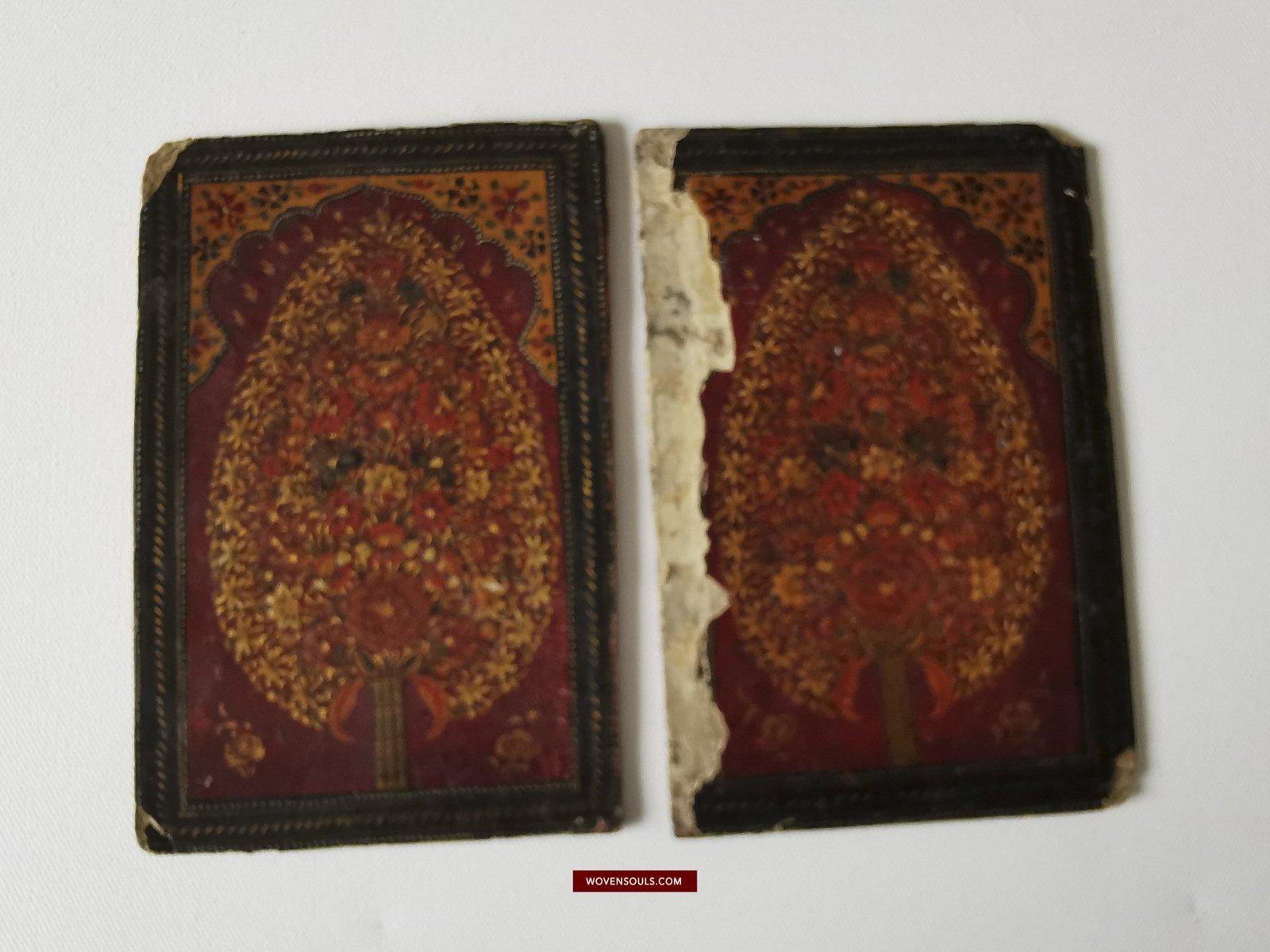 1404 Pair of Old Indo-Persian Mughal Lacquered Manuscript Book Cover Bindings-WOVENSOULS-Antique-Vintage-Textiles-Art-Decor