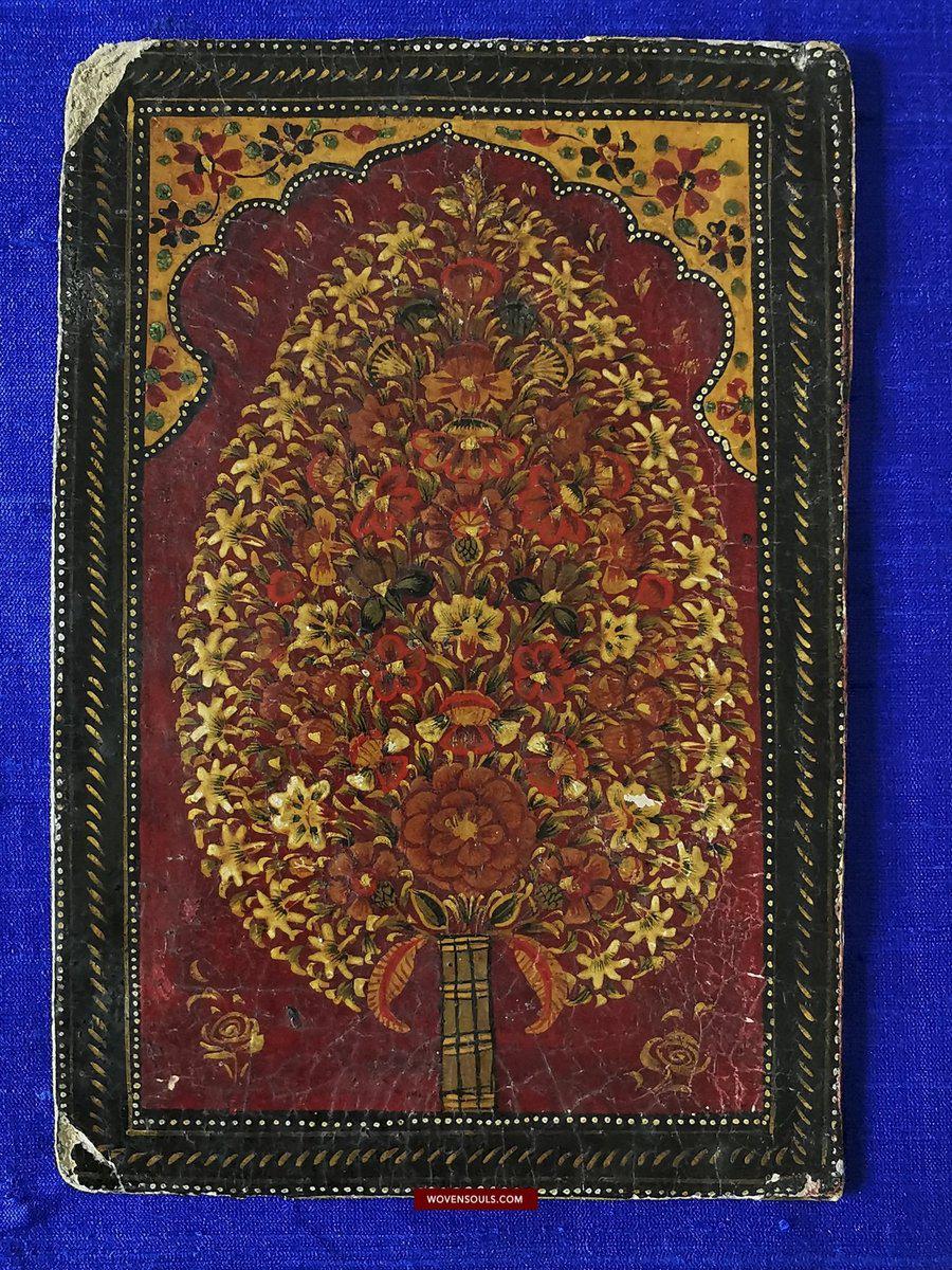 1404 Pair of Old Indo-Persian Mughal Lacquered Manuscript Book Cover Bindings-WOVENSOULS-Antique-Vintage-Textiles-Art-Decor