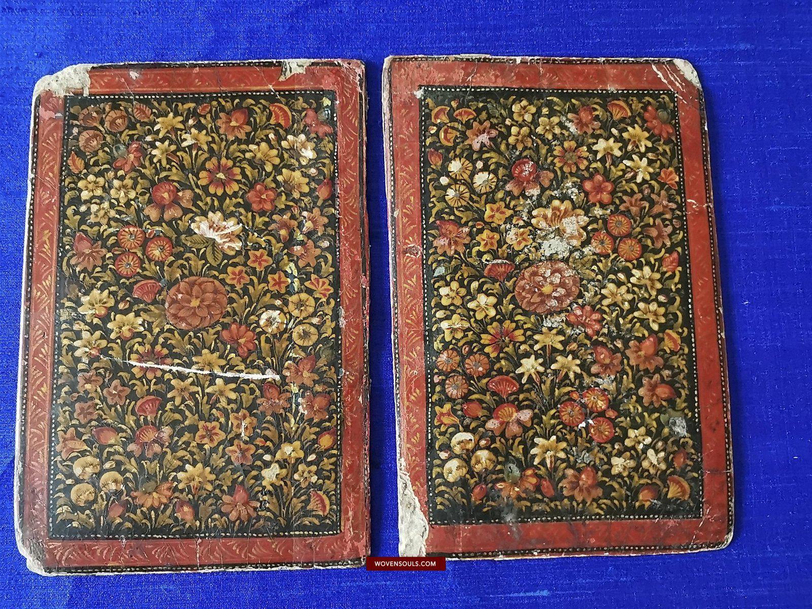 1404 Pair of Old Indo-Persian Mughal Lacquered Manuscript Book Cover Bindings-WOVENSOULS-Antique-Vintage-Textiles-Art-Decor