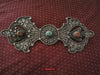 1405 Pair of Rare Antique Tibetan Buckle Ornaments - Silver Coral Turquoise-WOVENSOULS-Antique-Vintage-Textiles-Art-Decor