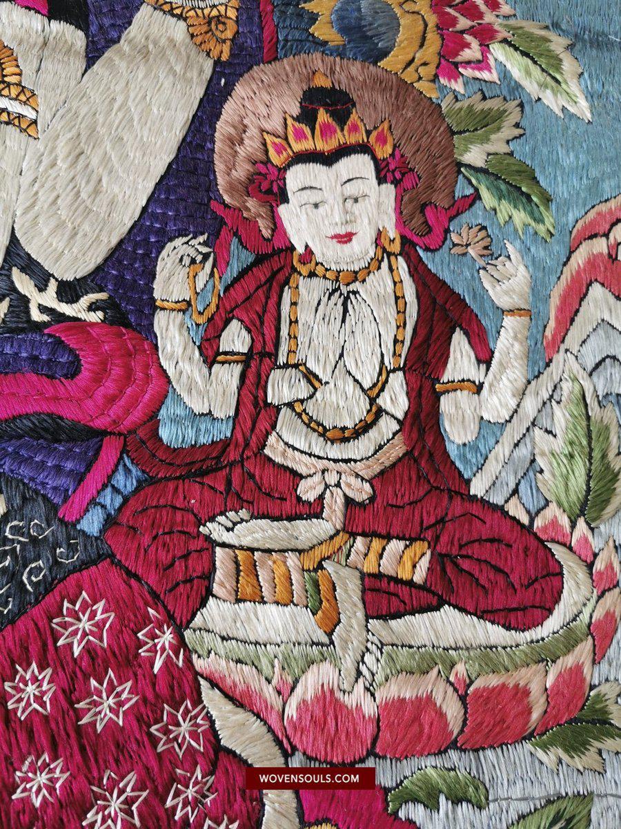 1406 SOLD Antique Tibet Thangka with Silk Embroidery-WOVENSOULS-Antique-Vintage-Textiles-Art-Decor