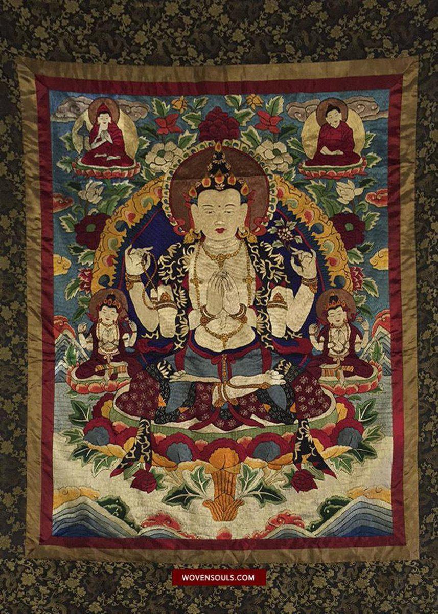 1406 SOLD Antique Tibet Thangka with Silk Embroidery-WOVENSOULS-Antique-Vintage-Textiles-Art-Decor