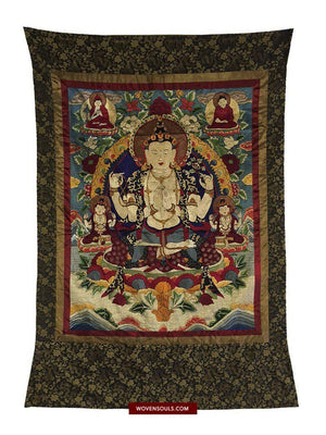 1406 SOLD Antique Tibet Thangka with Silk Embroidery-WOVENSOULS-Antique-Vintage-Textiles-Art-Decor