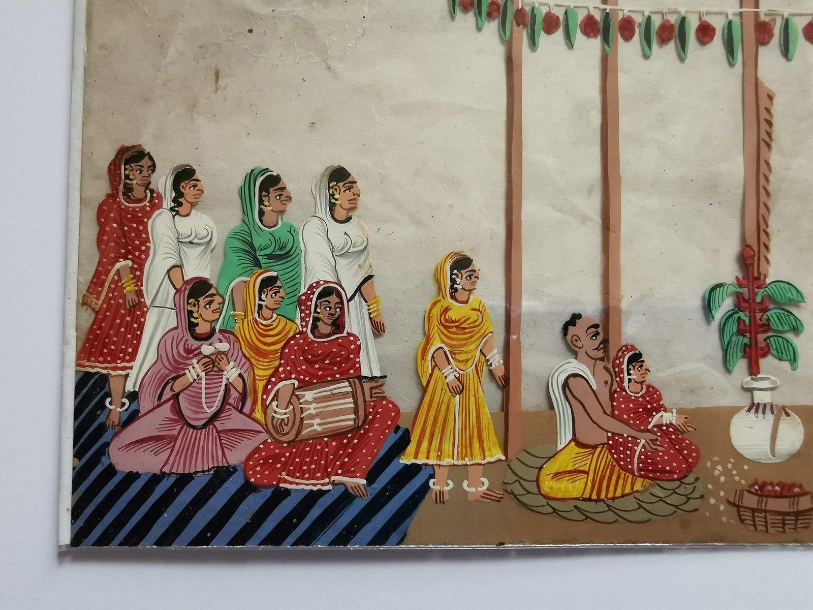 1409 Old Mica Painting - Wedding Procession - Rituals & Festivals series - 4-WOVENSOULS-Antique-Vintage-Textiles-Art-Decor