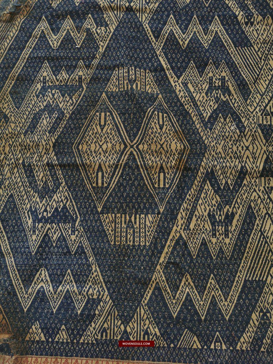 1412 Antique Sumatra Weaving Tampan Shipcloth Textile - Blue-WOVENSOULS-Antique-Vintage-Textiles-Art-Decor