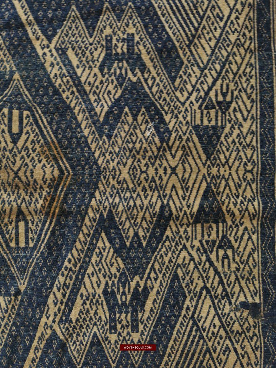 1412 Antique Sumatra Weaving Tampan Shipcloth Textile - Blue-WOVENSOULS-Antique-Vintage-Textiles-Art-Decor