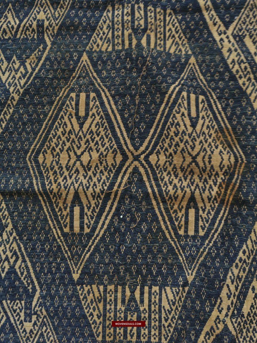 1412 Antique Sumatra Weaving Tampan Shipcloth Textile - Blue-WOVENSOULS-Antique-Vintage-Textiles-Art-Decor