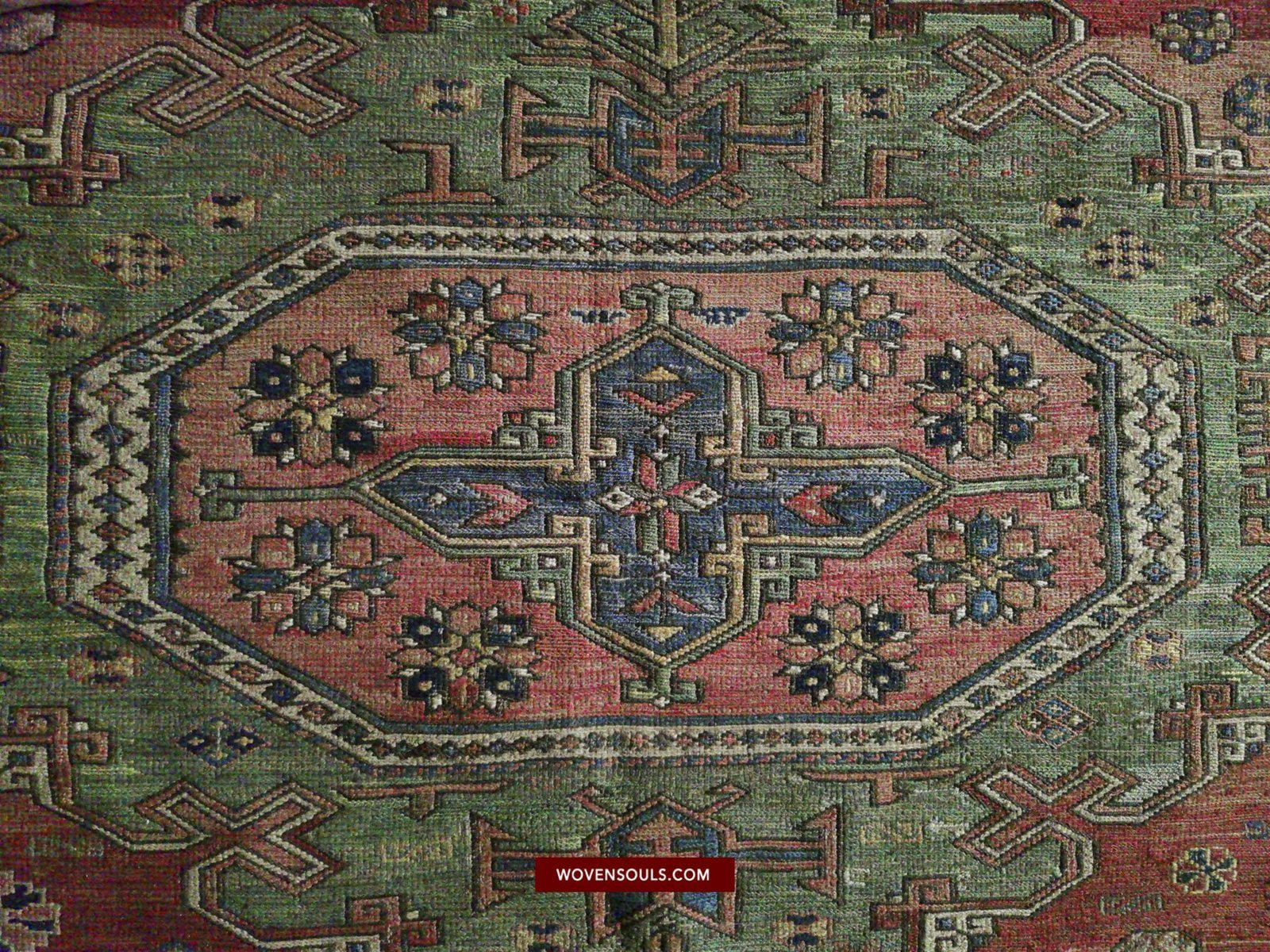 1413 Antique Caucasian Azeri Kuba Soumac Konagkend Flatweave Rug w Animals-WOVENSOULS-Antique-Vintage-Textiles-Art-Decor