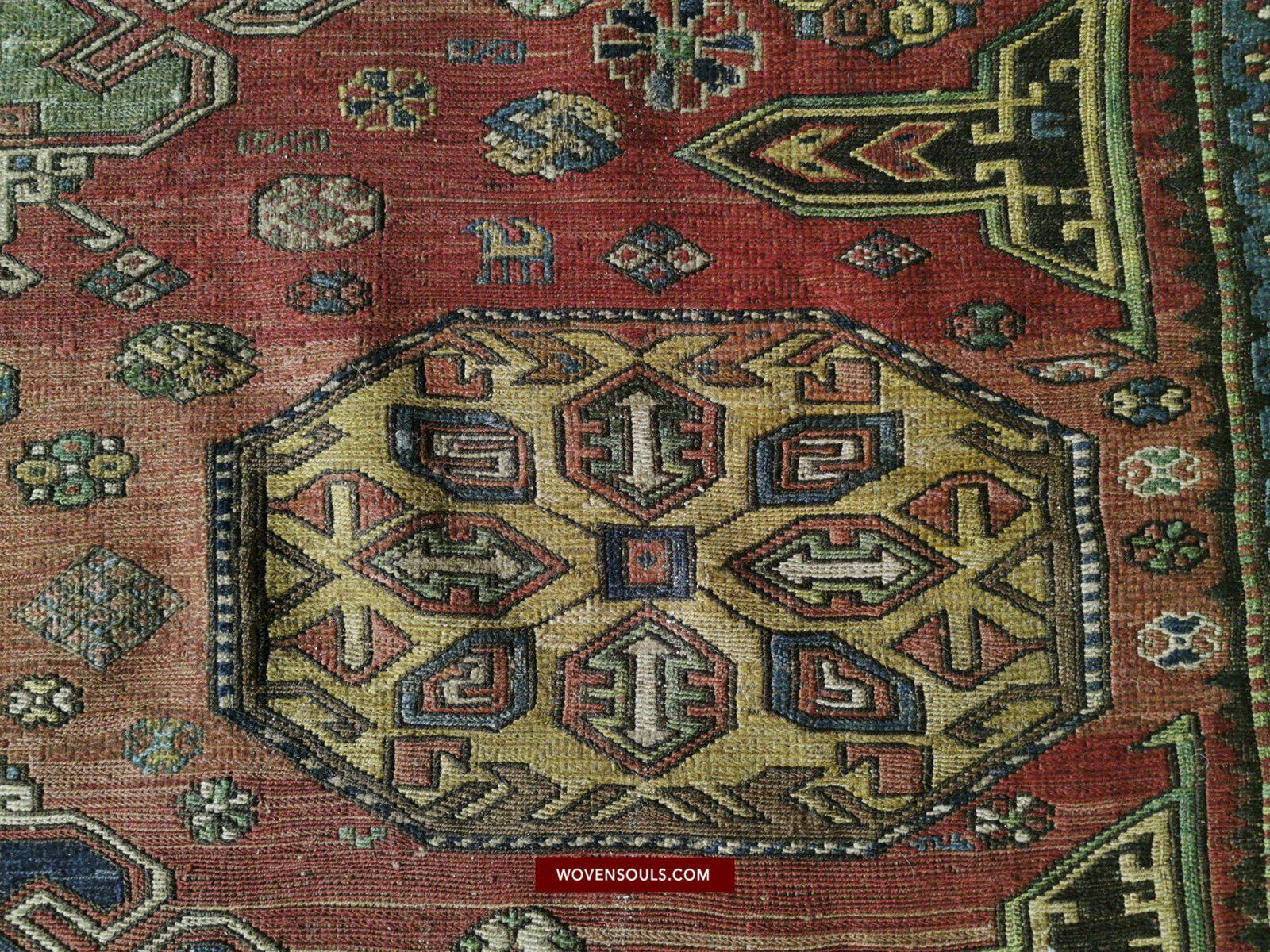 1413 Antique Caucasian Azeri Kuba Soumac Konagkend Flatweave Rug w Animals-WOVENSOULS-Antique-Vintage-Textiles-Art-Decor