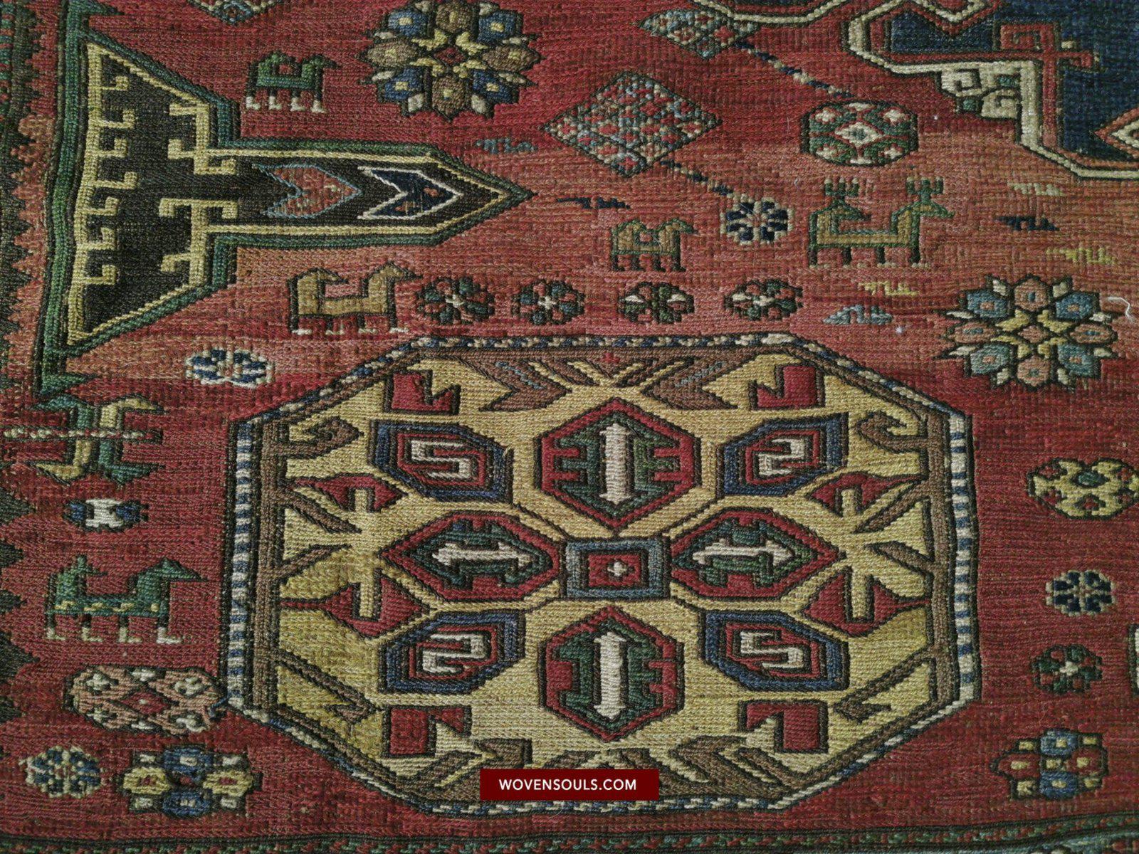 1413 Antique Caucasian Azeri Kuba Soumac Konagkend Flatweave Rug w Animals-WOVENSOULS-Antique-Vintage-Textiles-Art-Decor