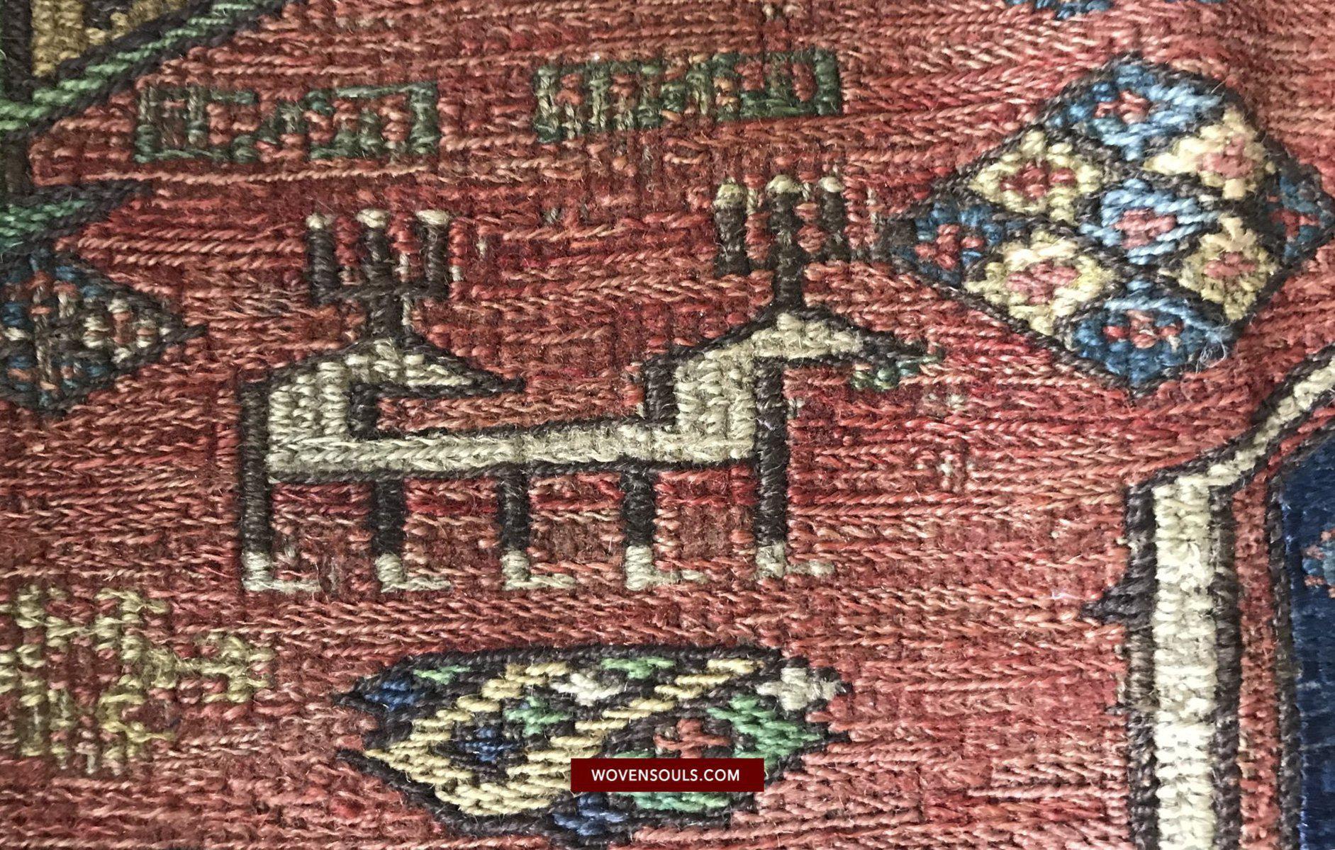 1413 Antique Caucasian Azeri Kuba Soumac Konagkend Flatweave Rug w Animals-WOVENSOULS-Antique-Vintage-Textiles-Art-Decor